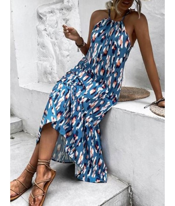 Graphic Print Sleeveless Midi Dress