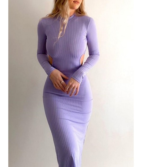 Long Sleeve Tied Open Back Ribbed Midi D...