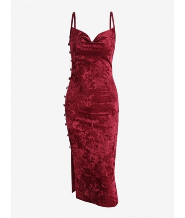 Thigh Split Velvet Bodycon Dress