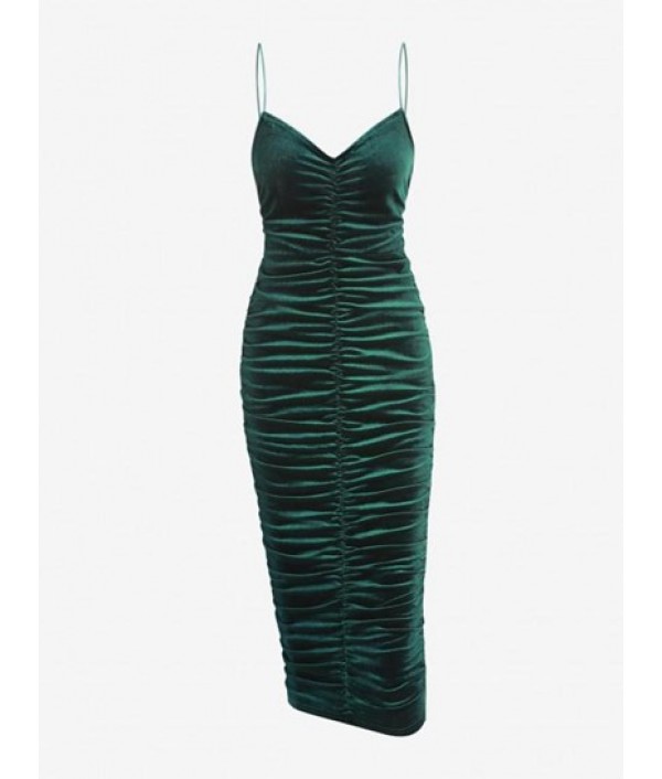 Cami Ruched Velvet Slinky Midi Dress