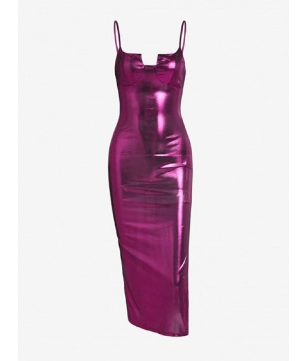 Metallic Sparkly Side Slit Bodycon Busti...