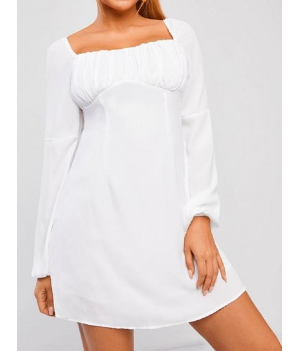 Ruched Bust Chiffon Puff Sleeve Dress