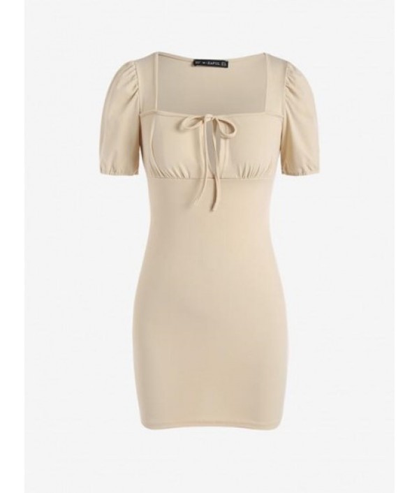 Puff Sleeve Keyhole Mini Slinky Dress