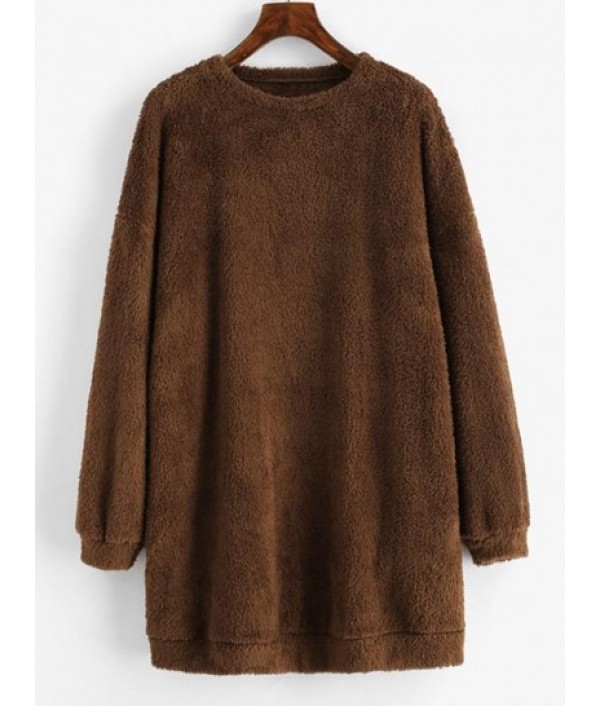 Plush Faux Fur Sweatshirt Dress