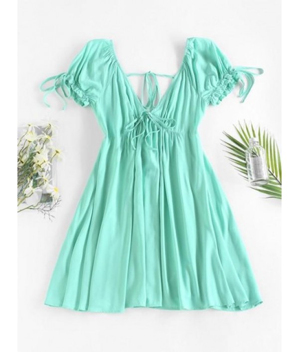 Puff Sleeve Bowknot Criss Cross Dress