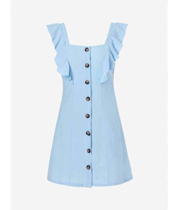 Sleeveless Button Up Flounced Dress