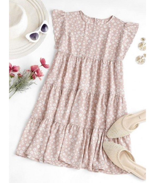 Tiny Floral Ruffled Sleeve Smock Dress