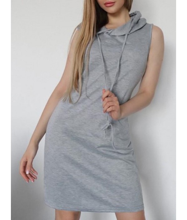 Hooded Drawstring Tank Mini Dress