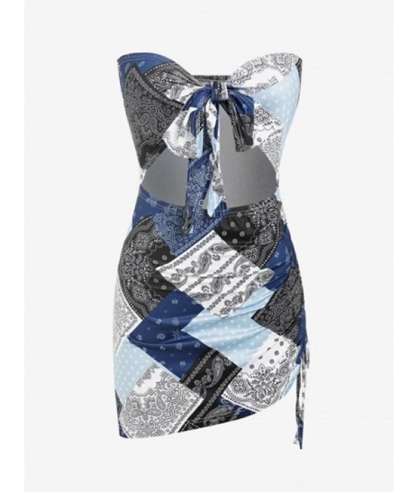 Multiway Patchwork Print Bowknot Cut Out...