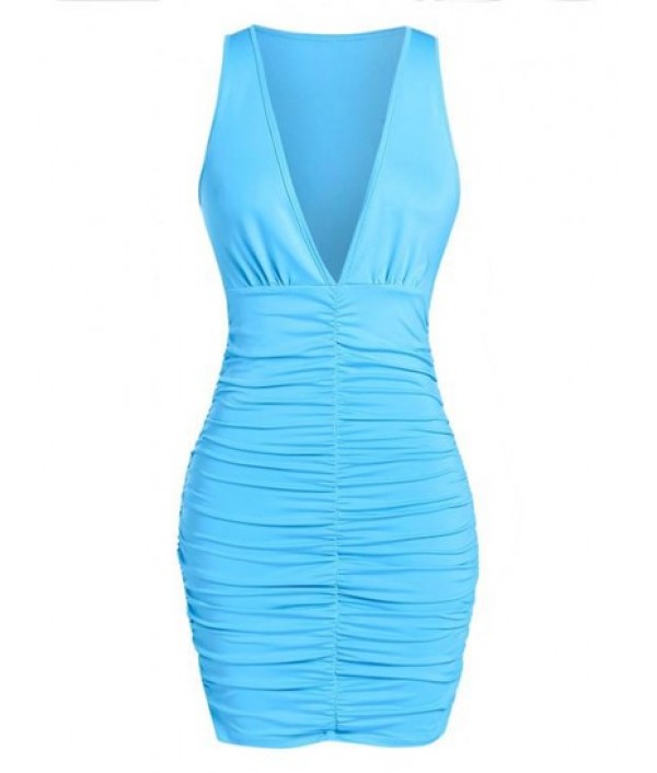 Ruched Plunging Slinky Dress