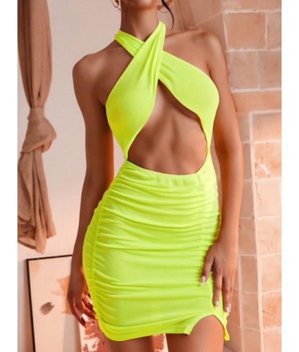 Neon Halter Crossover Chain Ru...