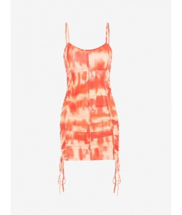 Tie Dye Topstitching Cinched Dress