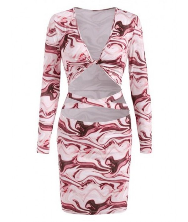 Abstract Print Criss Cross Slinky Dress