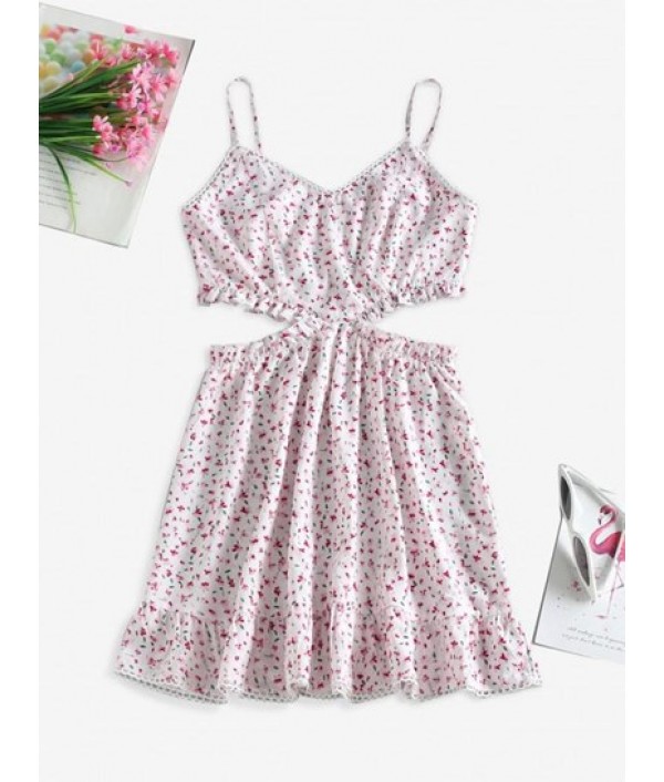 Cut Out Picot Trim Tiny Floral Cami Dres...