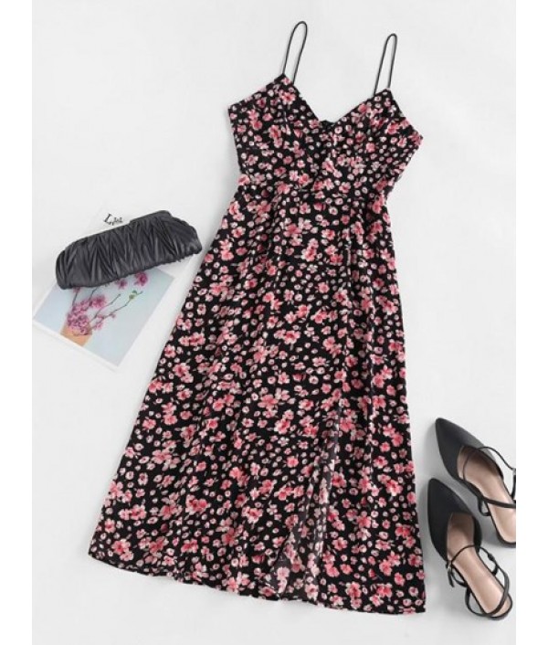 Flower Print Slit Empire Waist Dress