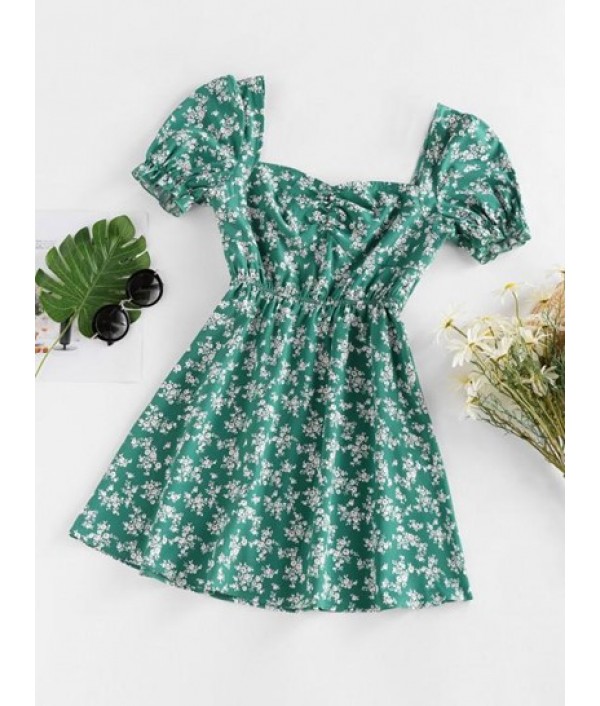 Floral Print Puff Sleeve Mini Dress