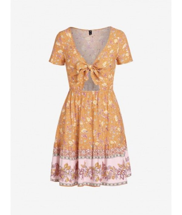 Knotted Floral Printed Mini Day Dress