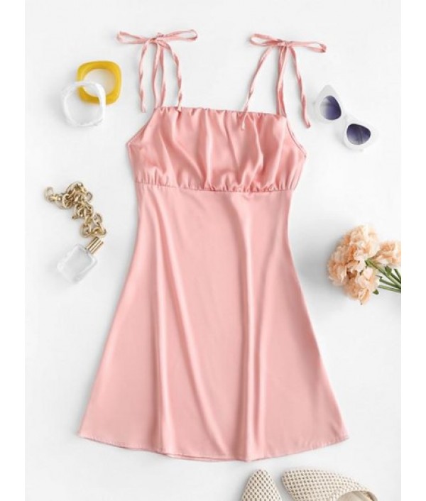 Tie Ruched Detail Satin Slip Dress