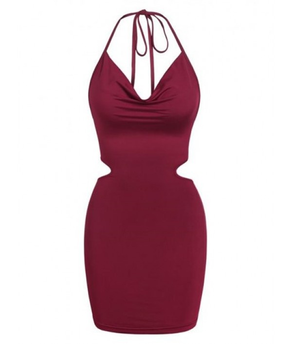 Draped Cutout Bodycon Halter Dress