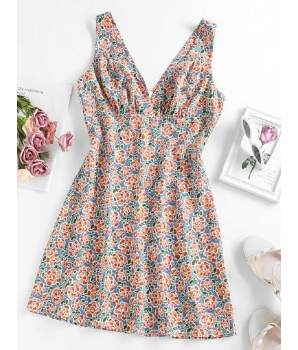 Flower Print Surplice Mini Dress