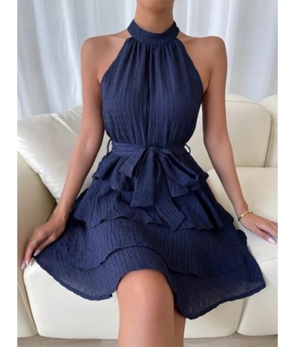 Layered Textured Belted Mini Dress