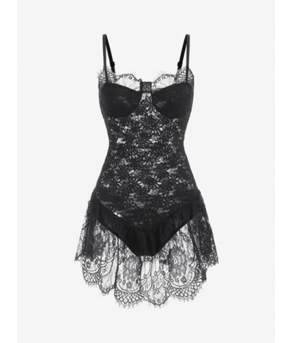 Eyelash Lace Scalloped Trim Bustier Mini...