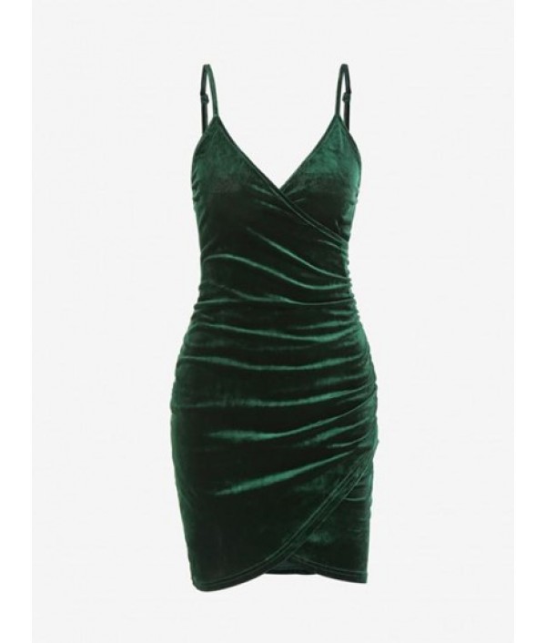 Ruched Velvet Tulip Cami Slinky Dress