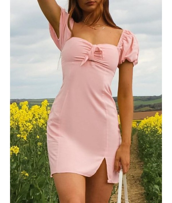 Knot Slit Milkmaid Dress