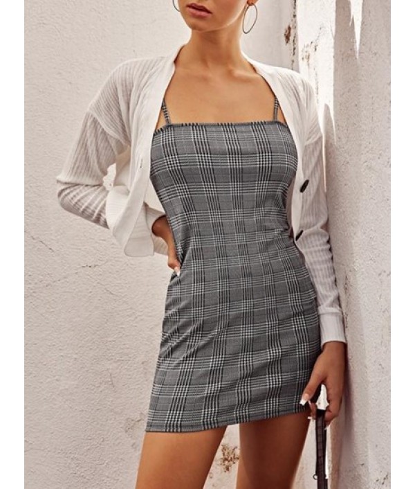 Plaid Spaghetti Strap Sheath D...