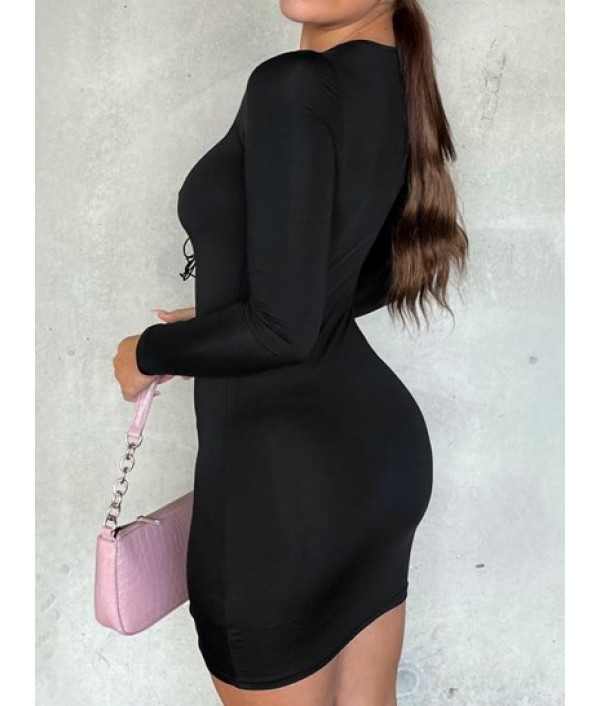 Off Shoulder Cutout Puff Sleeve Tie Dress