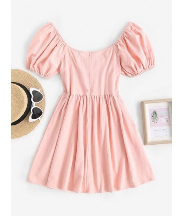 Open Back Ruffled Shirred Mini Dress