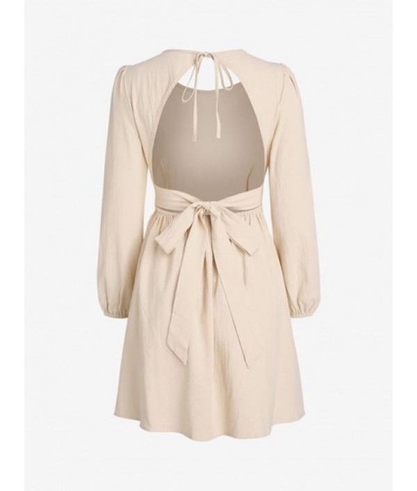 Puff Sleeve Bowknot Criss Cross Dress