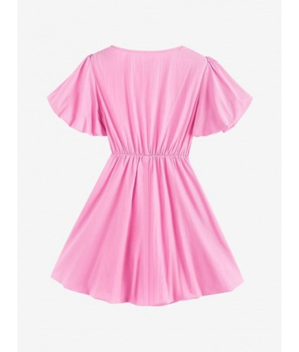 Puff Sleeve Cutout Bowknot Mini Dress