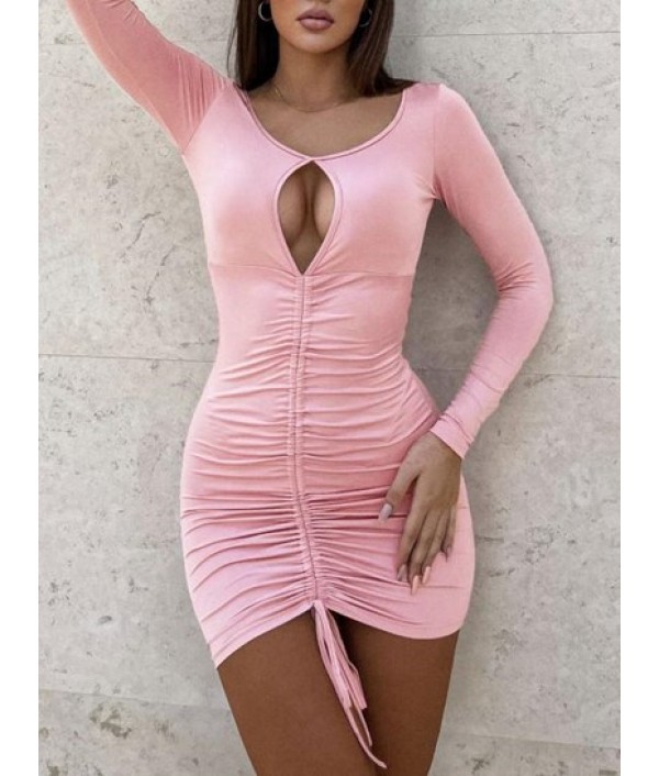 Halter Ring Ruched Split Bodycon Dress