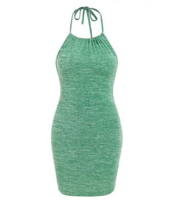 Ribbed Open Back Ruched Bodycon Dress