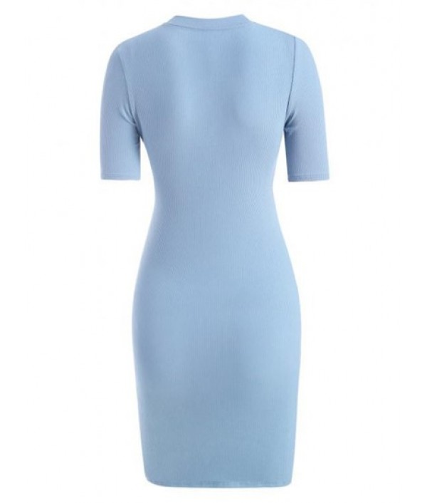 Knitted V Notch Bodycon Dress