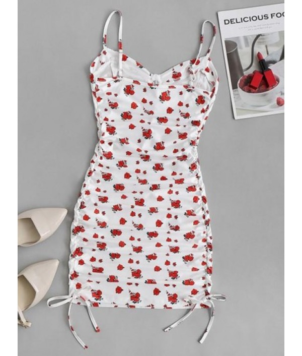 Flower Print Cutout Puff Sleeve Open Back Dress