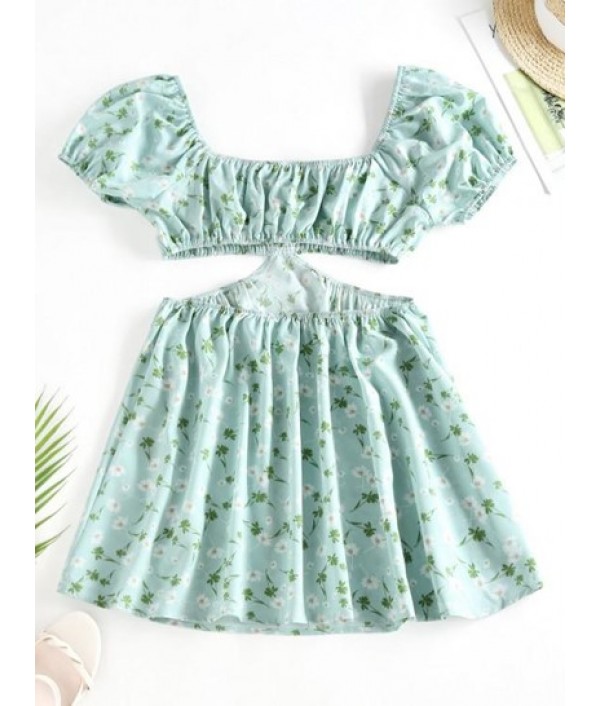 Gingham Fruit Print Puff Sleeve Milkmaid Dress