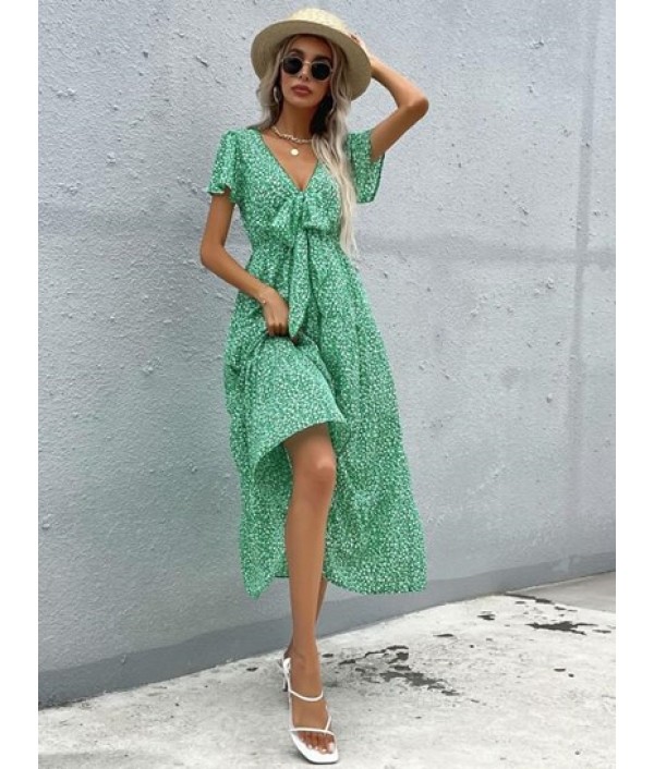 Puff Sleeve Daisy Leaf Cutout Dress