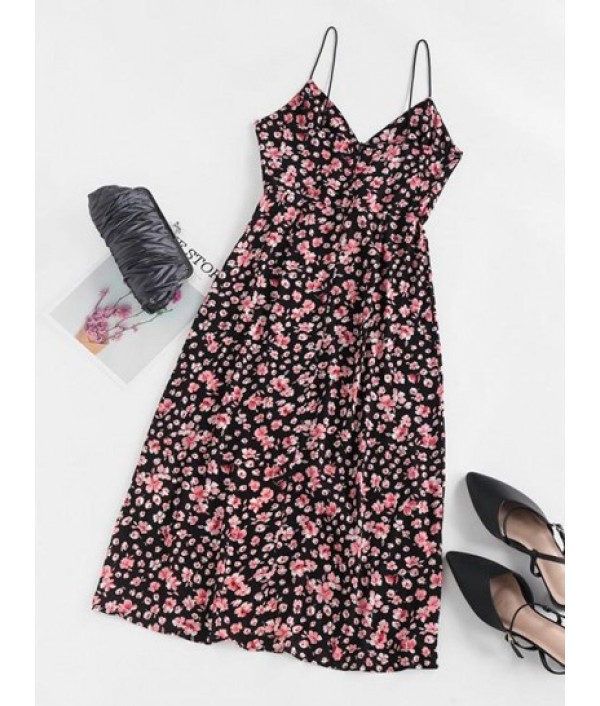 Cut Out Picot Trim Tiny Floral Cami Dress