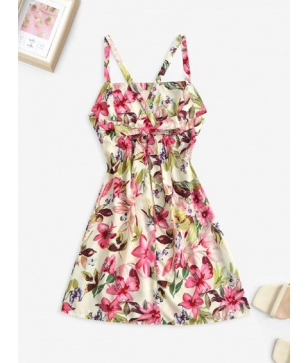 Tie Front Cut Out Ruffles Butterfly Mini Dress