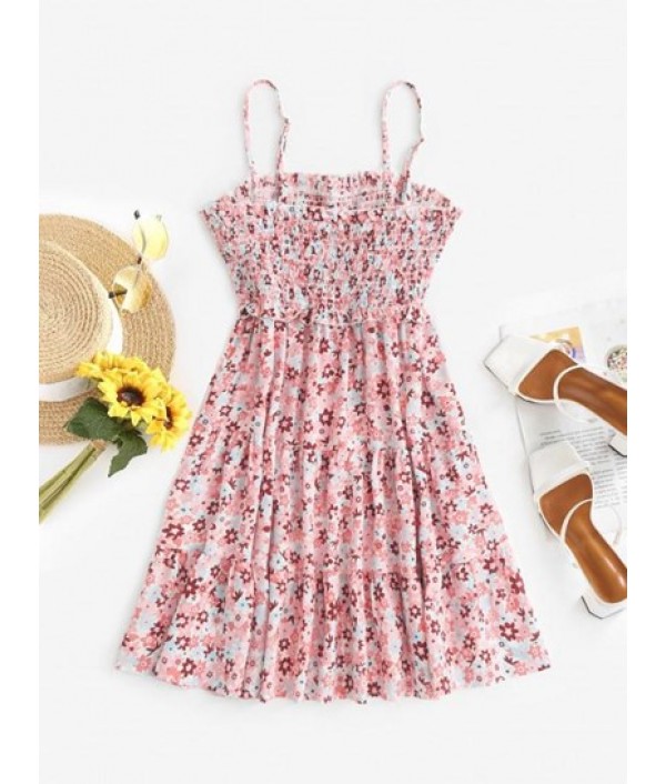 Floral Puff Sleeve Smocked Waist Mini Dress