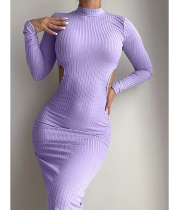 Tie Shoulder Oval Cutout Mermaid Midi Dress