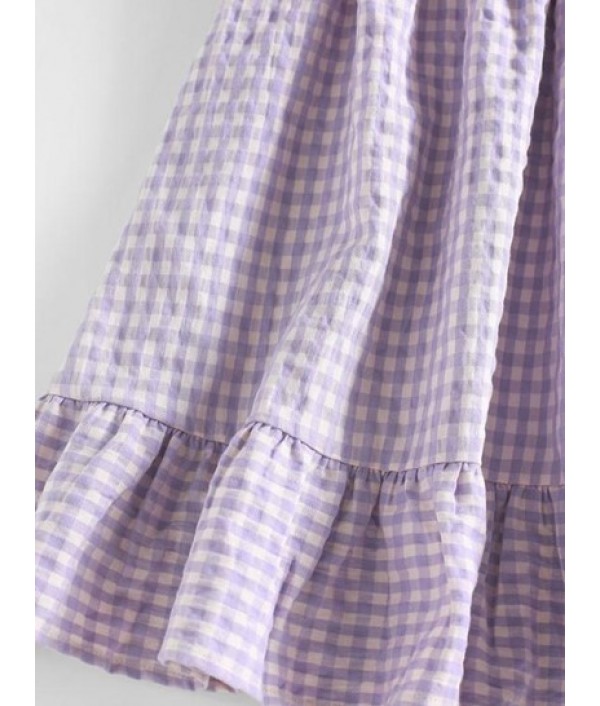 Gingham Cross Smocked Tiered Midi Dress