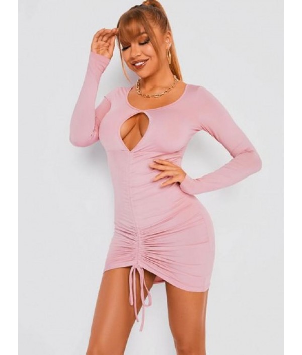 Halter Ring Ruched Split Bodycon Dress