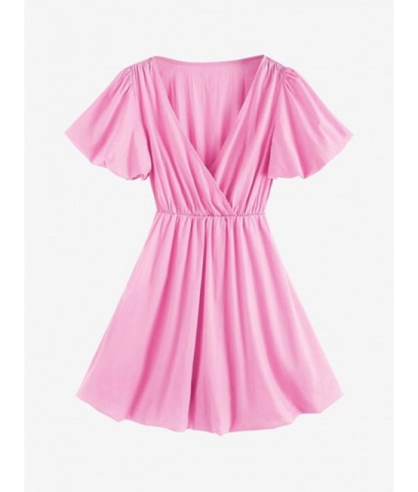 Puff Sleeve Cutout Bowknot Mini Dress